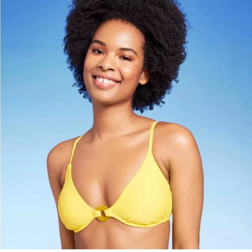 Yellow Triangle with yellow right bikini top- lightly padded- with back clasp.